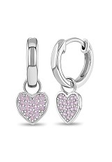 outstanding silver heart pink cubic zirconia birthstone hoop baby earrings 